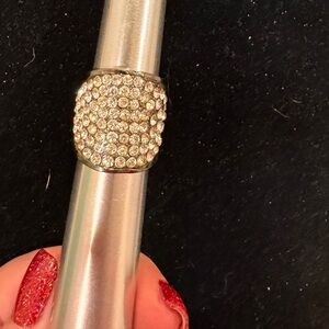 Sparkling Silver Rhinestone Ring size 8  with black / dark grey band